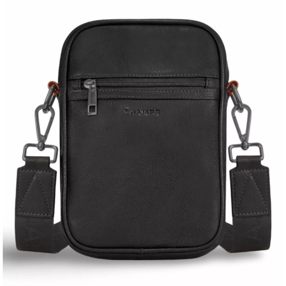 Champs RFID Leather Crossbody  Black Bag With Front Zipper Pocket